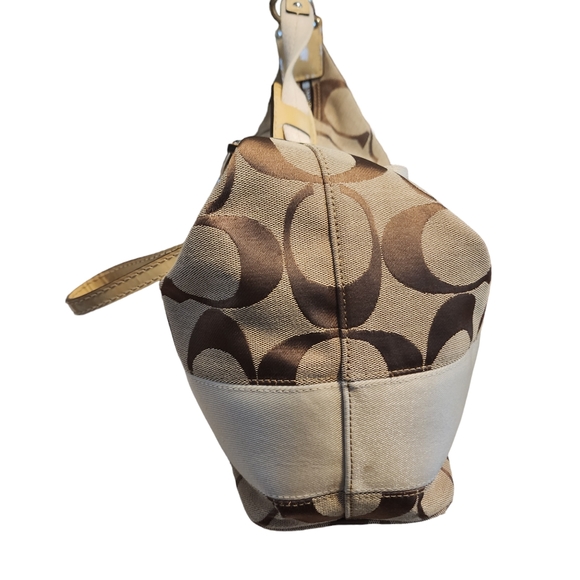 Coach Brown on Tan Stripe Signature Monogram Hobo Bag 23769E - Picture 4 of 8